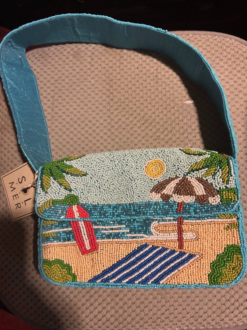 sol mer beaded beach scene bag